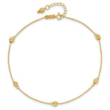 14k Diamond-cut Beads 5-Station 9 inch Plus 1 inch Bead Dangle Extender - Total 10 inch Anklet ANK227