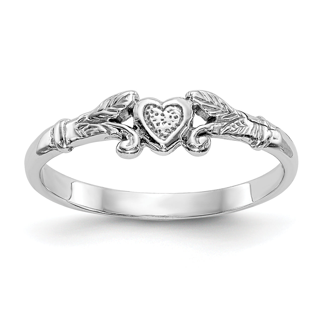 14K White Gold Textured Mini Heart Size 1 Baby / Childs Ring K5794
