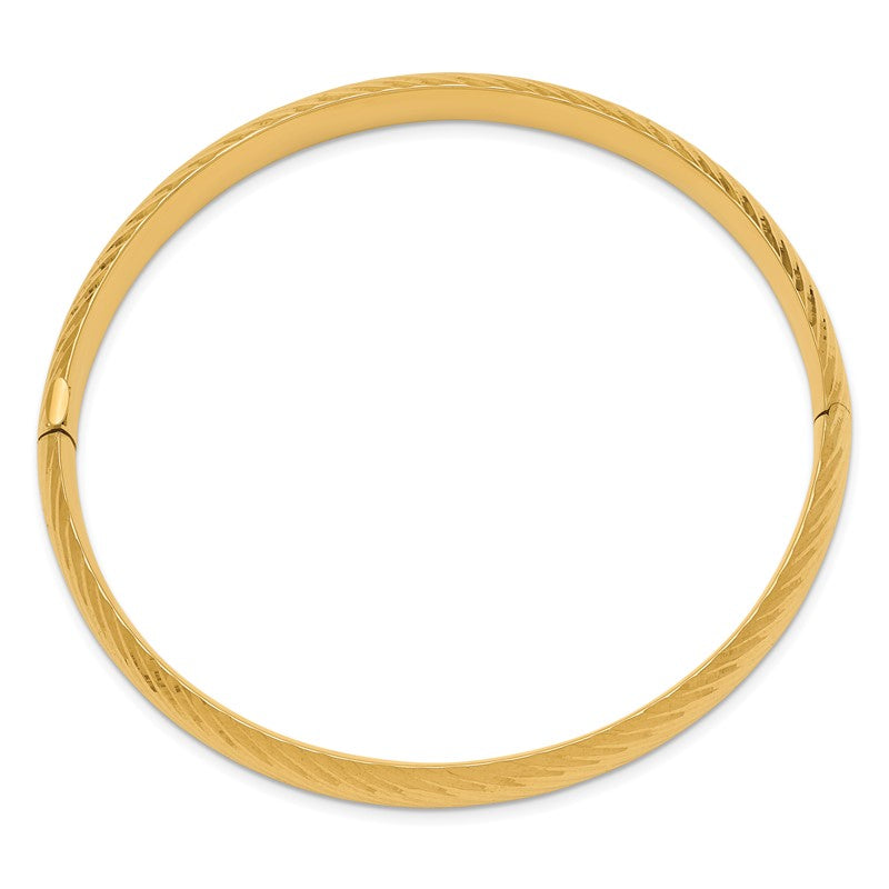 14k 5/16 Polished Textured 8.00mm Hinged Oval Bangle Bracelet DB654