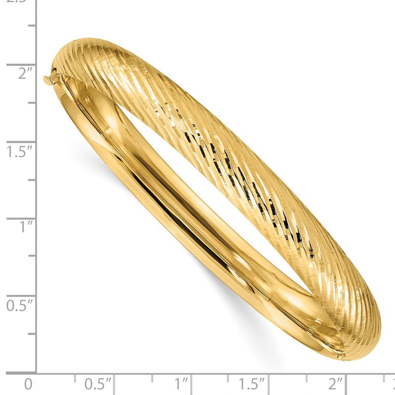 14k 5/16 Polished Textured 8.00mm Hinged Oval Bangle Bracelet DB654