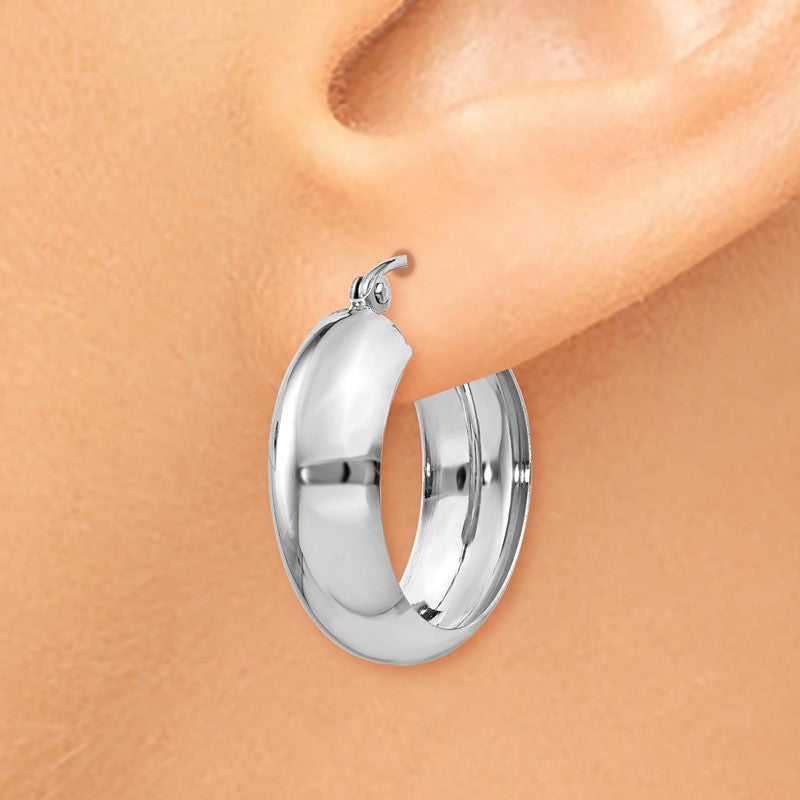 14k White Gold 7x21mm Polished Hoop Earrings H328