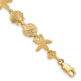 14k Polished Assorted Sea Shell Theme 7.5 inch Bracelet FB1142