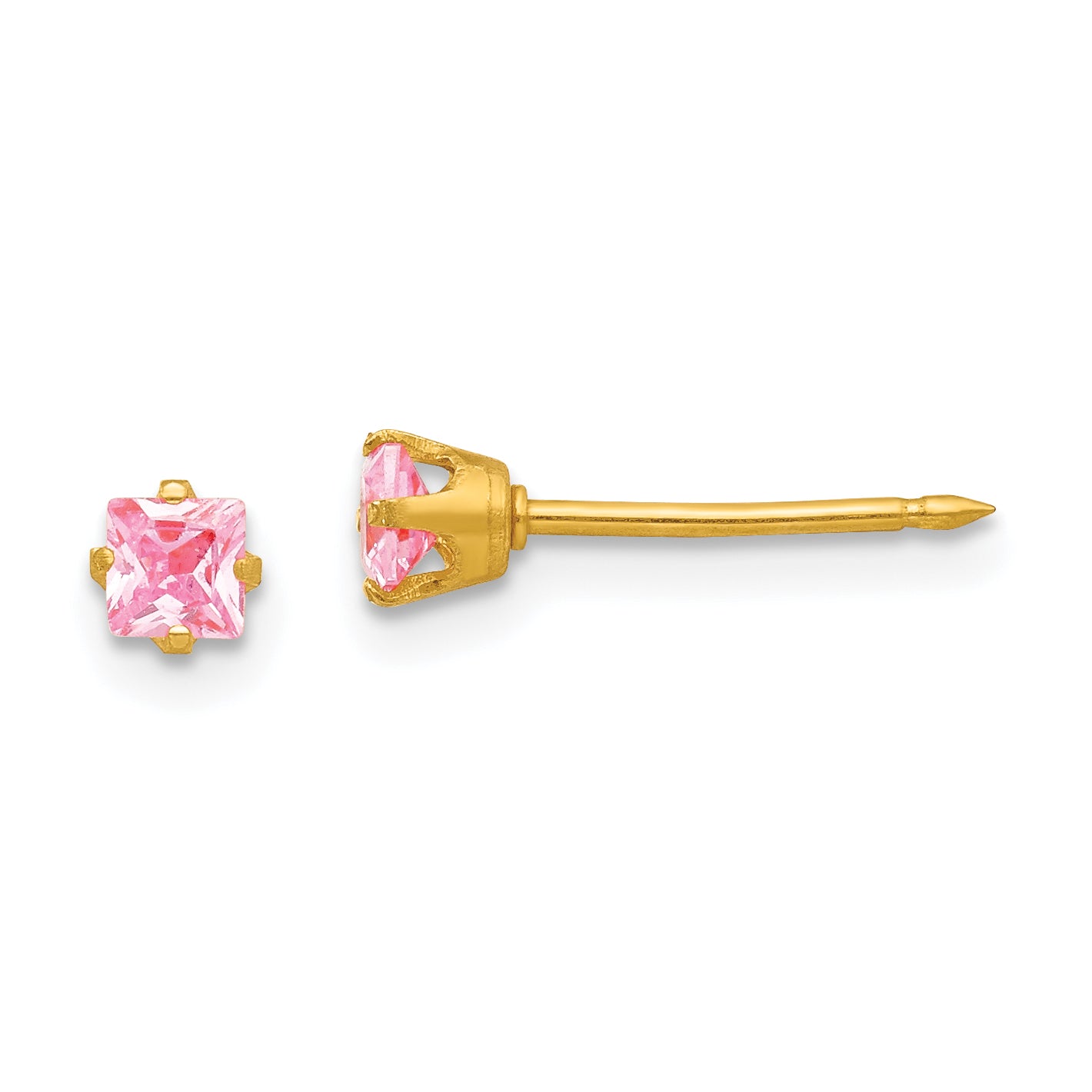 Inverness 14k 3mm Square Pink CZ Post Piercing Earrings 470E