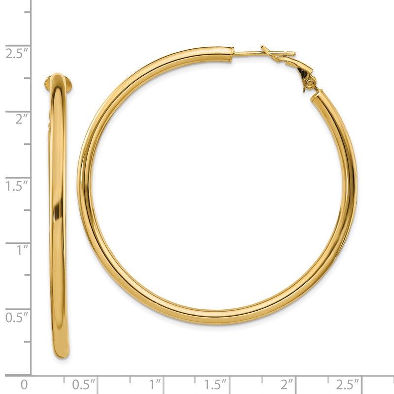 14k 3x52mm Polished Round Omega Back Tube Hoop Earrings PRE924