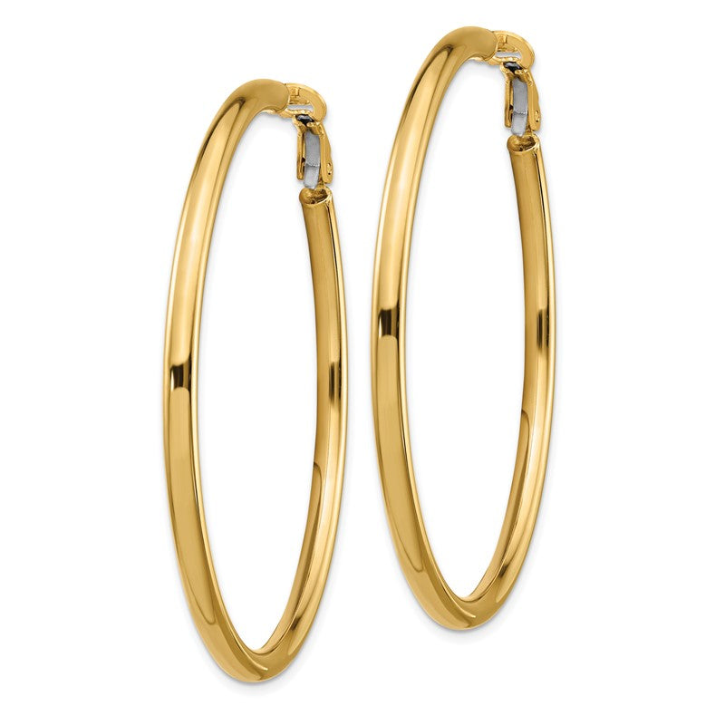 14k 3x52mm Polished Round Omega Back Tube Hoop Earrings PRE924