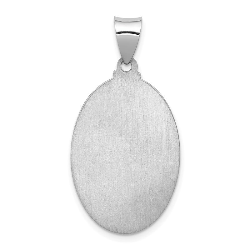 14k White Gold Polished and Satin Hollow St. Anthony Medal Oval Pendant XR1292