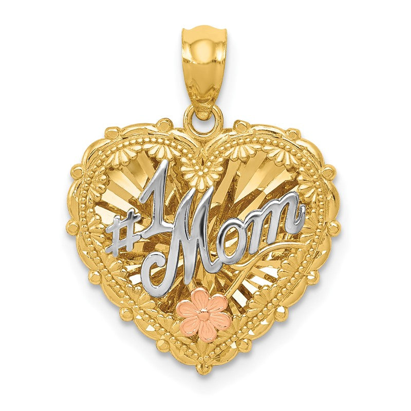 14k Tri-color Polished #1 MOM Shadowbox Pendant K5191