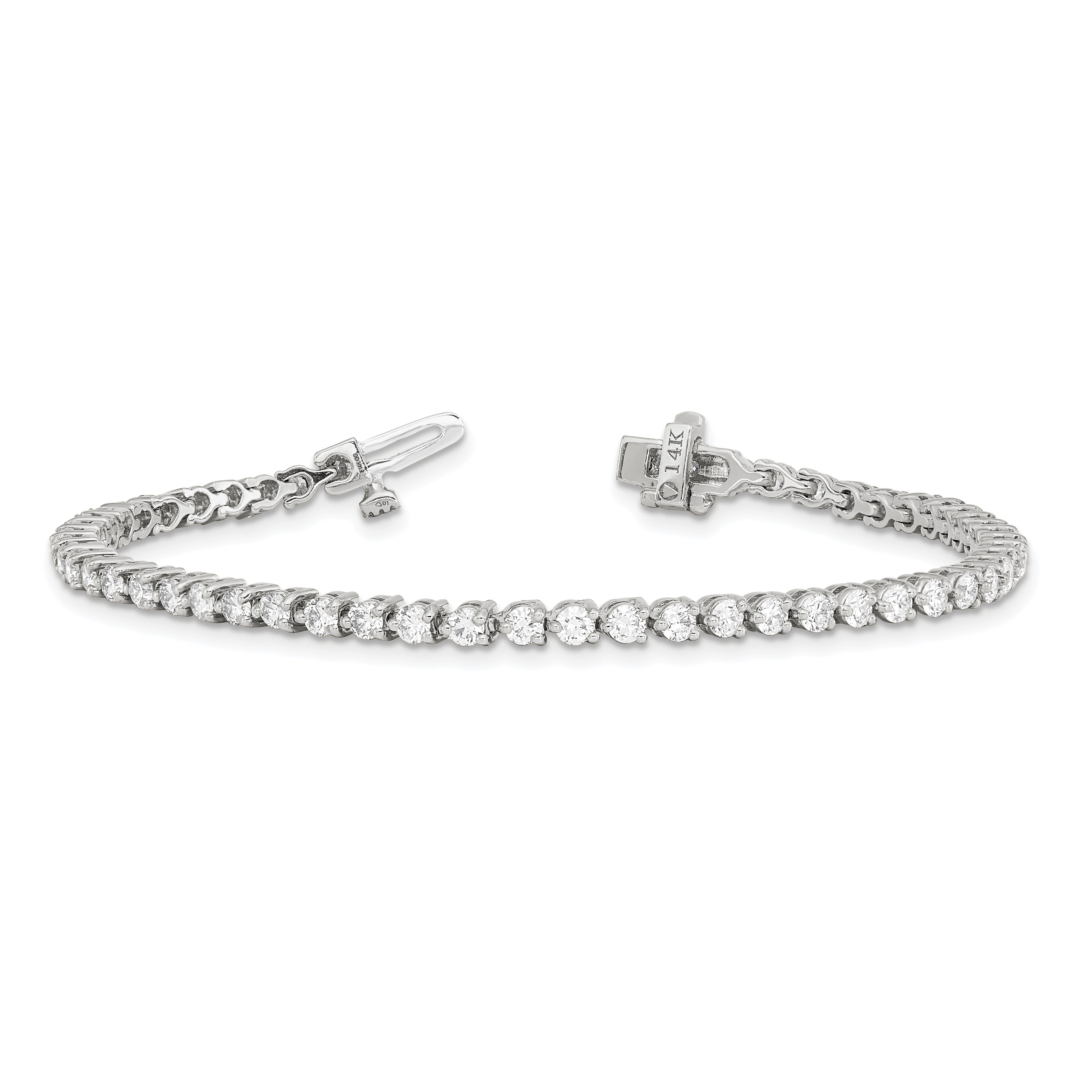 14k White Gold Complete 3.3 carat Round AAA Diamond 3-prong 7 inch Tennis Bracelet X2838WAAA