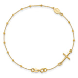 14k Polished Cross and Miraculous Medal Beaded 7.5 inch Rosary Bracelet SF2507