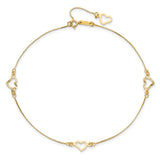 14K Fancy Open Hearts 3-Station 9 inch Plus 1 inch Extender - Total 10 inch Anklet ANK157