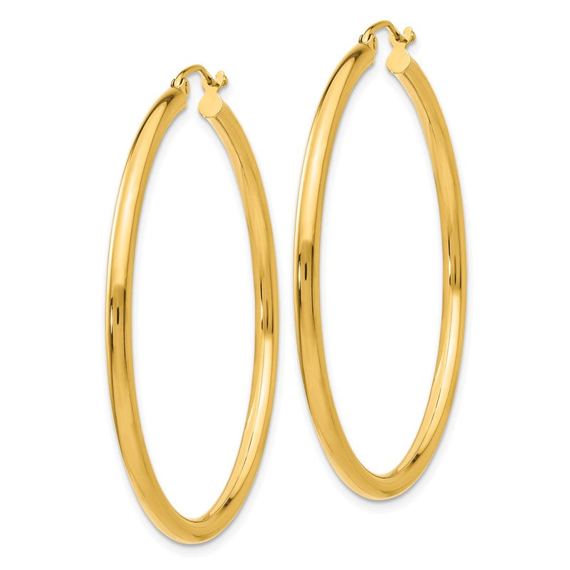 14K 2.5x45mm Polished Round Tube Hoop Earrings T926
