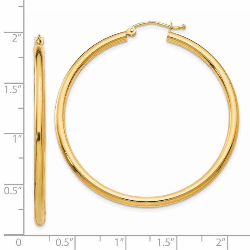 14K 2.5x45mm Polished Round Tube Hoop Earrings T926