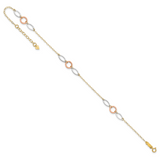 14k Tri-color Circle and Oval 3-Station 9 inch Plus 1 inch Extender - Total 10 inch Anklet ANK222
