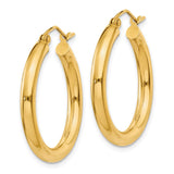 14k 3x25mm Polished Lightweight Tube Hoop Earrings T937L