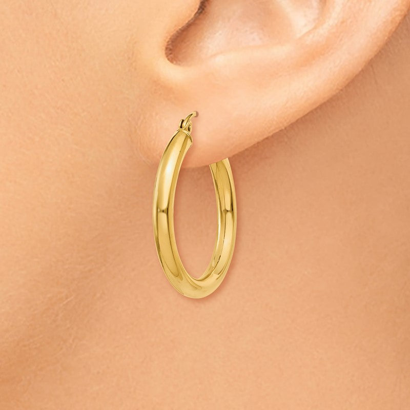14k 3x25mm Polished Lightweight Tube Hoop Earrings T937L