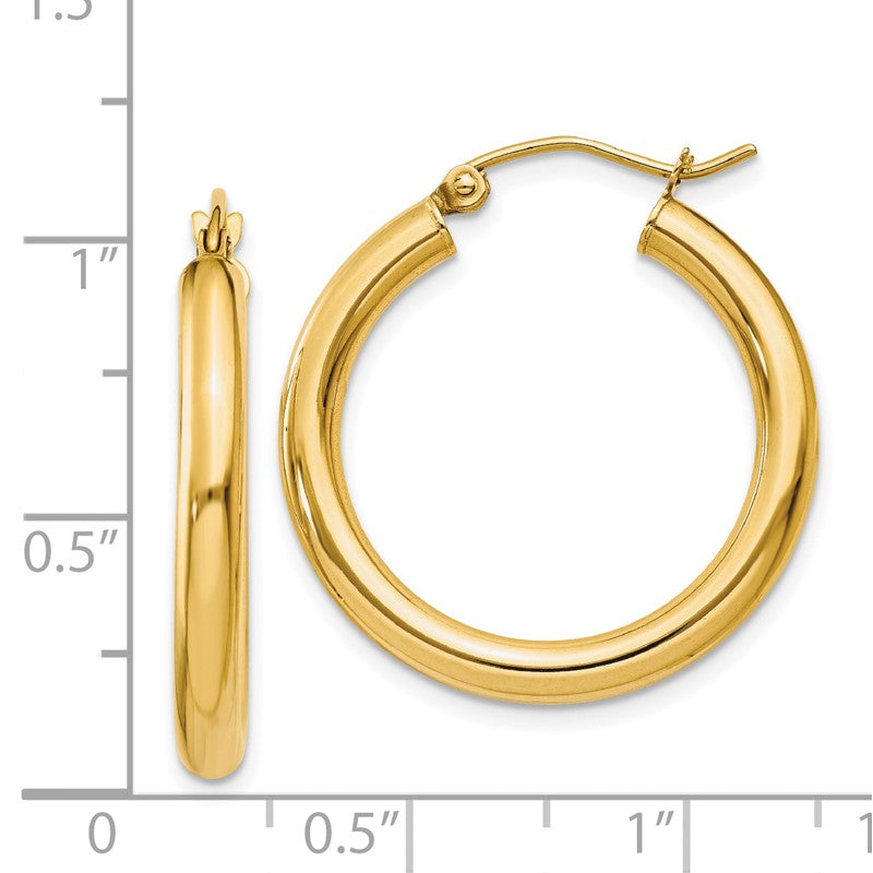 14k 3x25mm Polished Lightweight Tube Hoop Earrings T937L