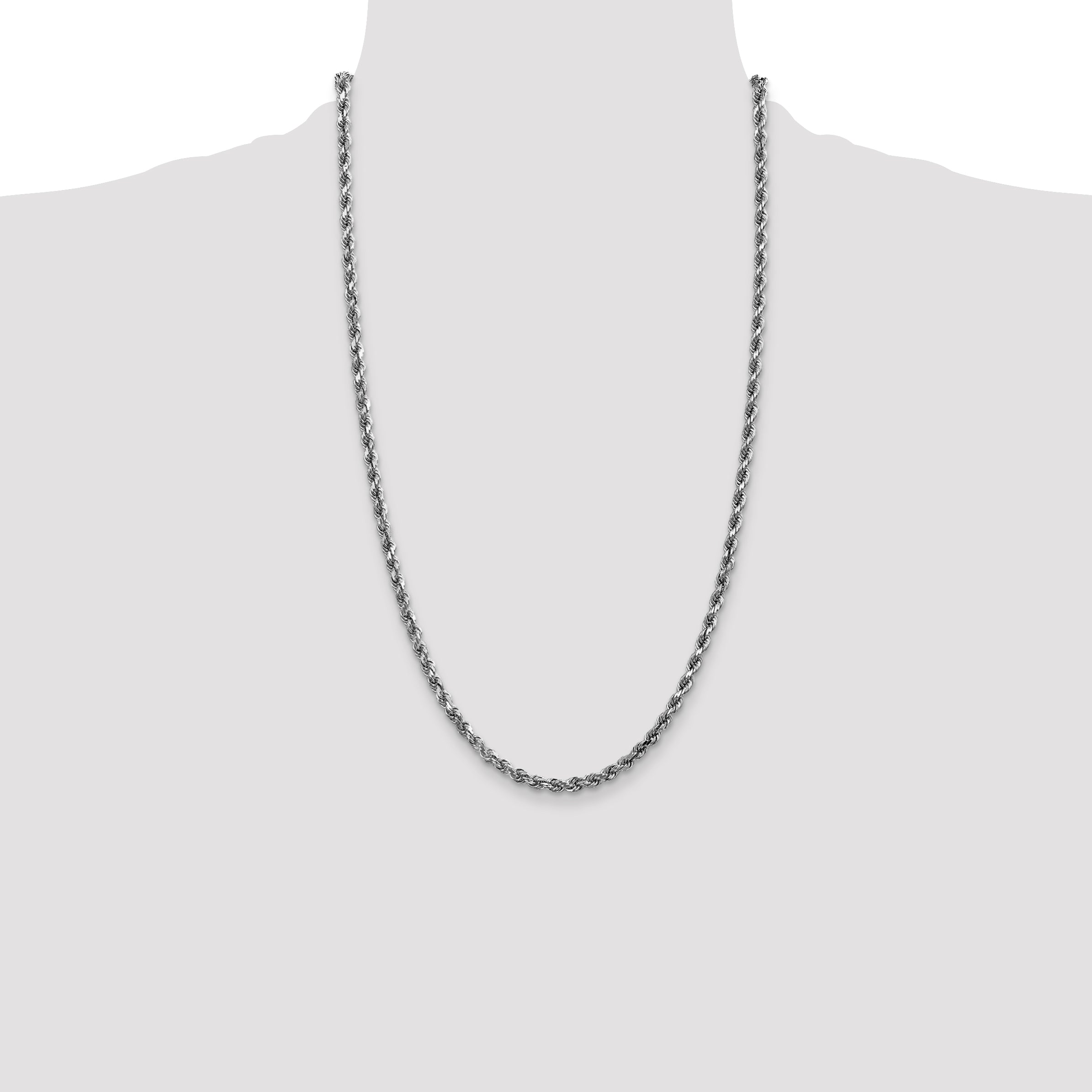 14K White Gold 26 inch 3.5mm Diamond-cut Rope with Lobster Clasp Chain 025W