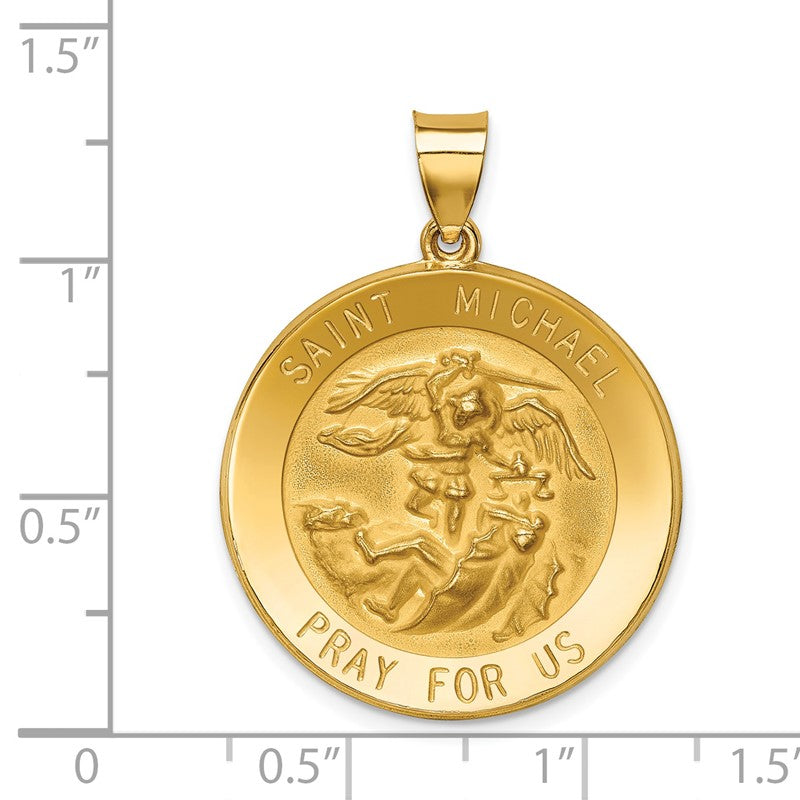 14k Polished and Satin Hollow Large St. Michael Medal Round Pendant XR1365