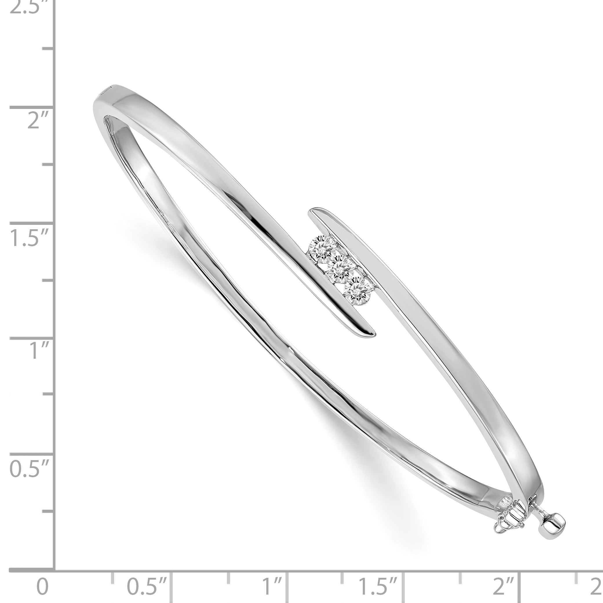 14k White Gold Complete 3-Stone 1/3 carat AA Diamond Hinged Oval Bangle Bracelet XB177AA