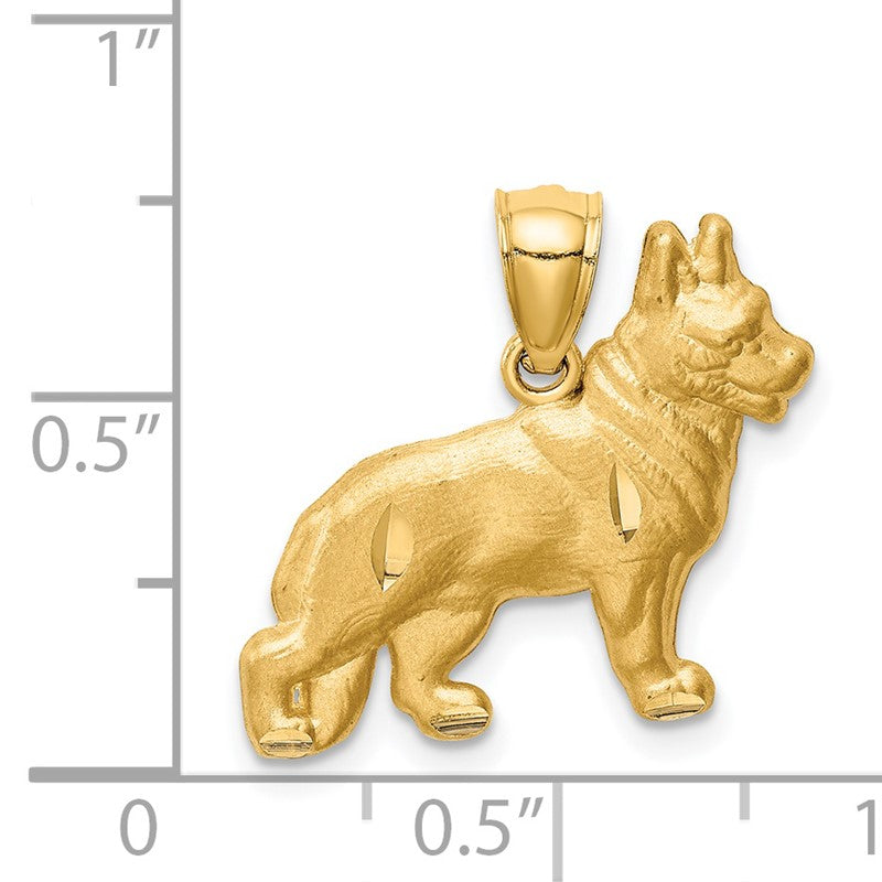 14K Satin Diamond-cut German Shepherd Dog Pendant C4729