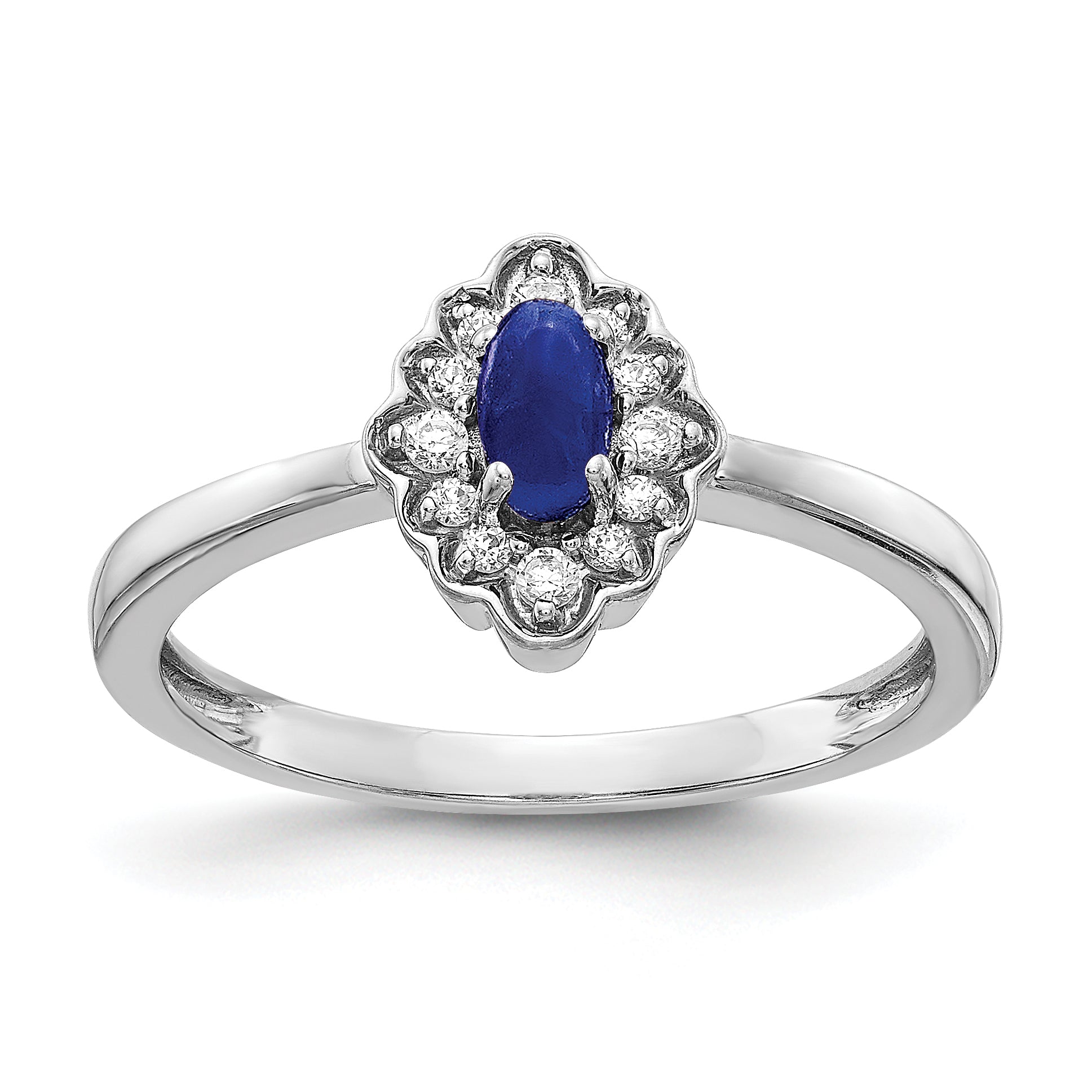 14k White Gold Diamond and Oval Cabochon Sapphire Ring RM4033