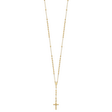14k Polished Crucifix and Miraculous Medal with 3mm Mirror Beads Semi-solid 24 inch Rosary Necklace SF2065