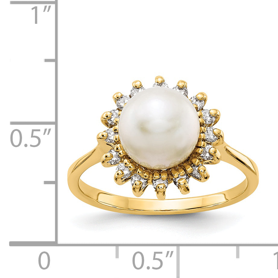 14k 7.5mm FW Cultured Pearl VS Diamond ring Y4378PL/VS