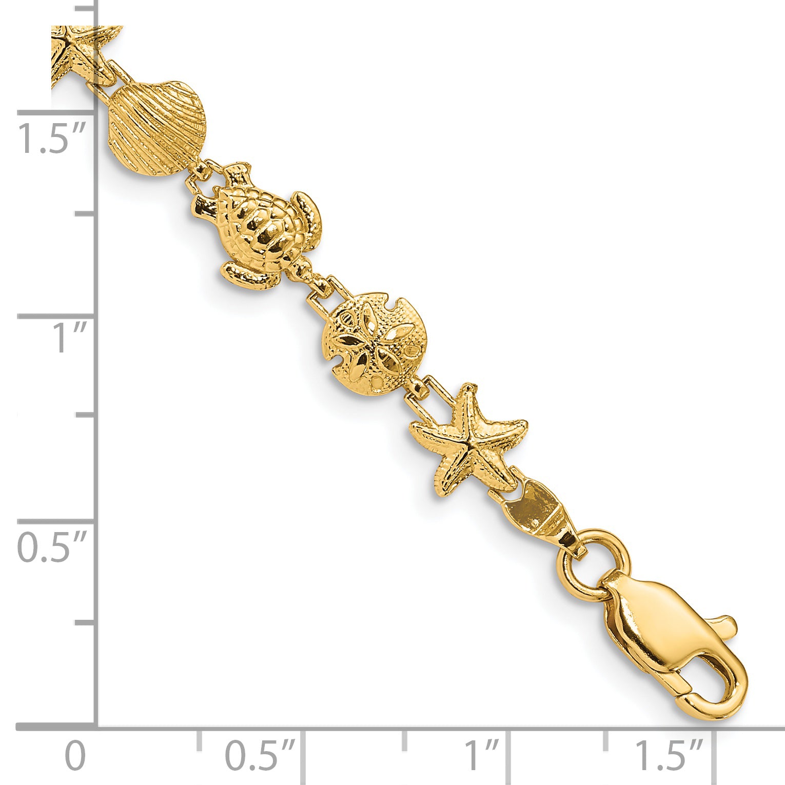 14k Polished and Textured Sea Life 7 inch Bracelet FB1279