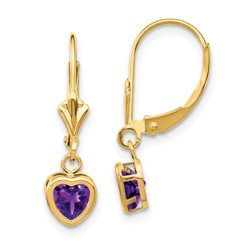 14k 5mm Heart Amethyst Bezel Leverback Dangle Earrings XLB109AM