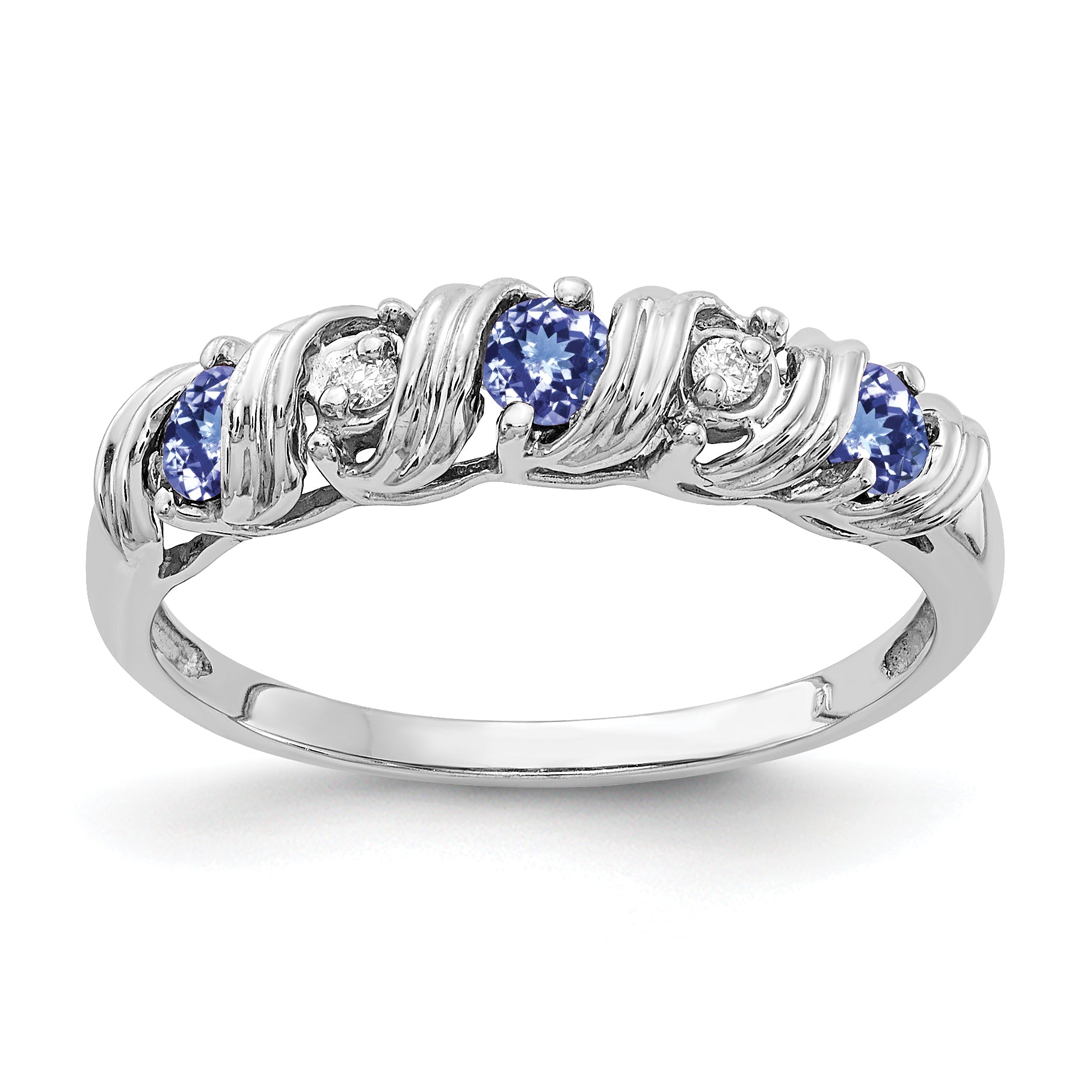 14k White Gold 2.75mm Round Tanzanite and A Diamond Twist Ring Y4719T/A