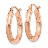 14k Rose Gold 3x18mm Satin Diamond-cut Round Tube Hoop Earrings T1016