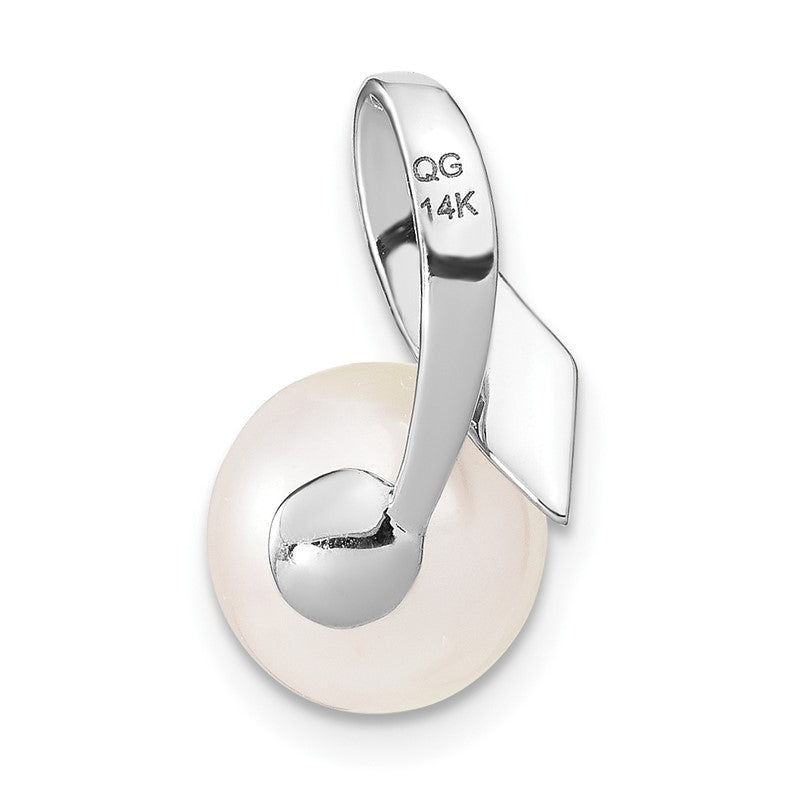 14k White Gold Satin 8-9mm White Button Freshwater Cultured Pearl Slide Fits up to 2mm Regular/3mm Fancy or Reversible Omega XCH665