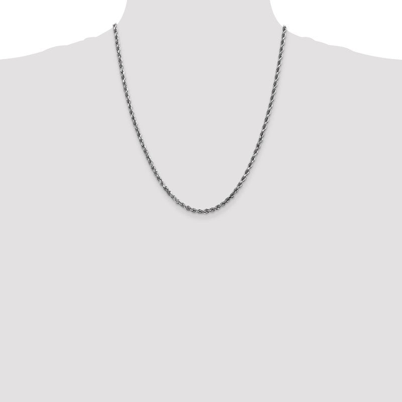 14K White Gold 26 inch 3.5mm Diamond-cut Rope with Lobster Clasp Chain 025W