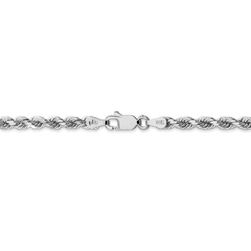 14K White Gold 26 inch 3.5mm Diamond-cut Rope with Lobster Clasp Chain 025W