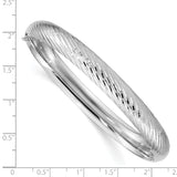 14k White Gold 5/16 Polished Textured 8.00mm Hinged Oval Bangle Bracelet DB654W