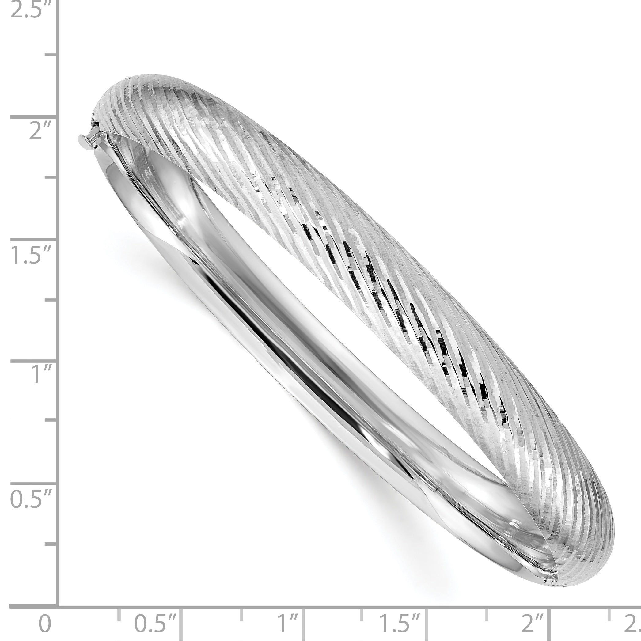 14k White Gold 5/16 Polished Textured 8.00mm Hinged Oval Bangle Bracelet DB654W