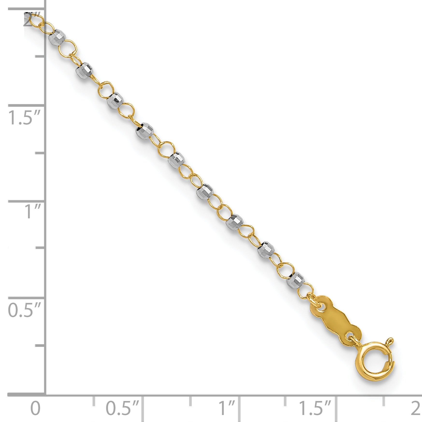 14K Two-tone Chain with Mirror Beads 9 inch Plus 1 inch Extender - Total 10 inch Anklet ANK263