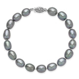 14k White Gold 8-9mm Grey Rice Freshwater Cultured Pearl 16 inch Necklace XF415