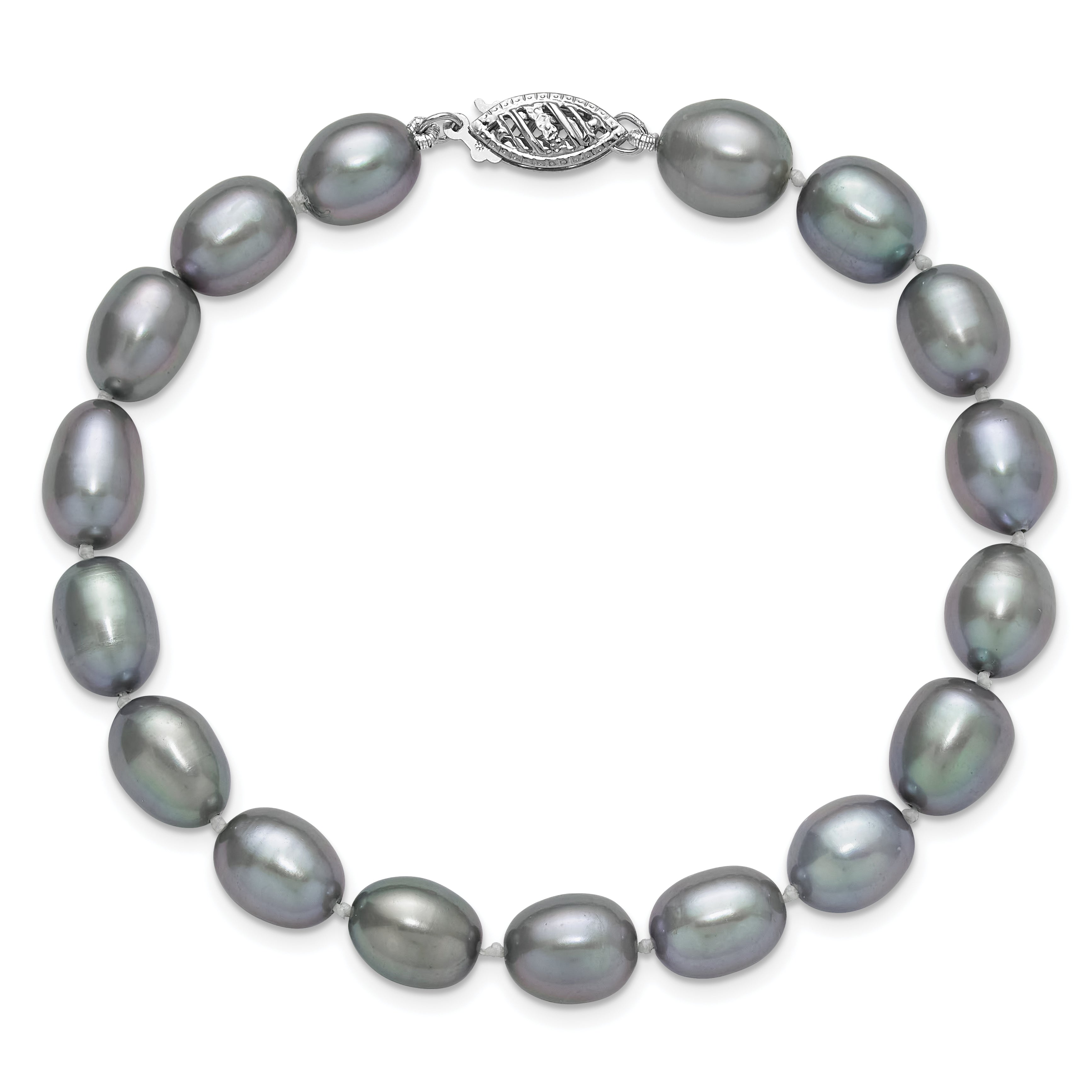 14k White Gold 8-9mm Grey Rice Freshwater Cultured Pearl 16 inch Necklace XF415
