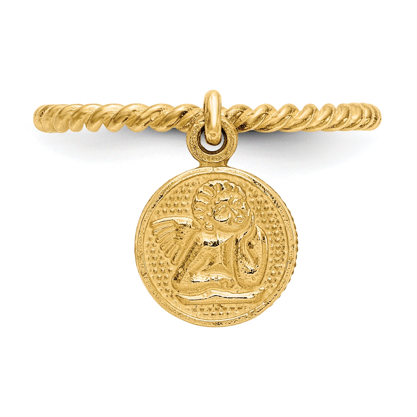 14k Polished Angel Dangle Twisted Band Size 4.75 Baby / Childs Ring R121