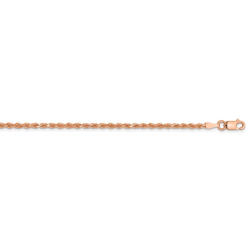 14K Rose Gold 10 inch 2mm Diamond-cut Rope with Lobster Clasp Anklet 016R