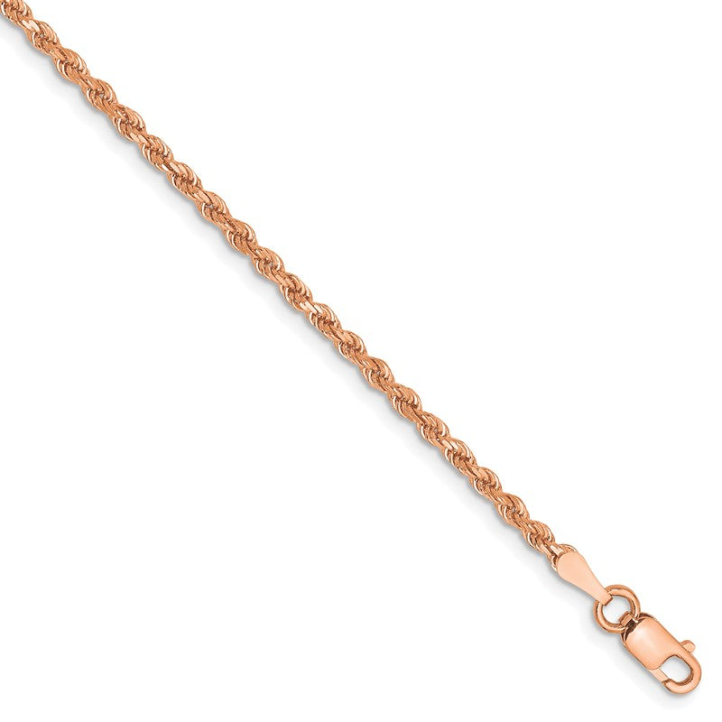 14K Rose Gold 10 inch 2mm Diamond-cut Rope with Lobster Clasp Anklet 016R