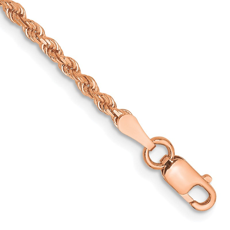 14K Rose Gold 10 inch 2mm Diamond-cut Rope with Lobster Clasp Anklet 016R