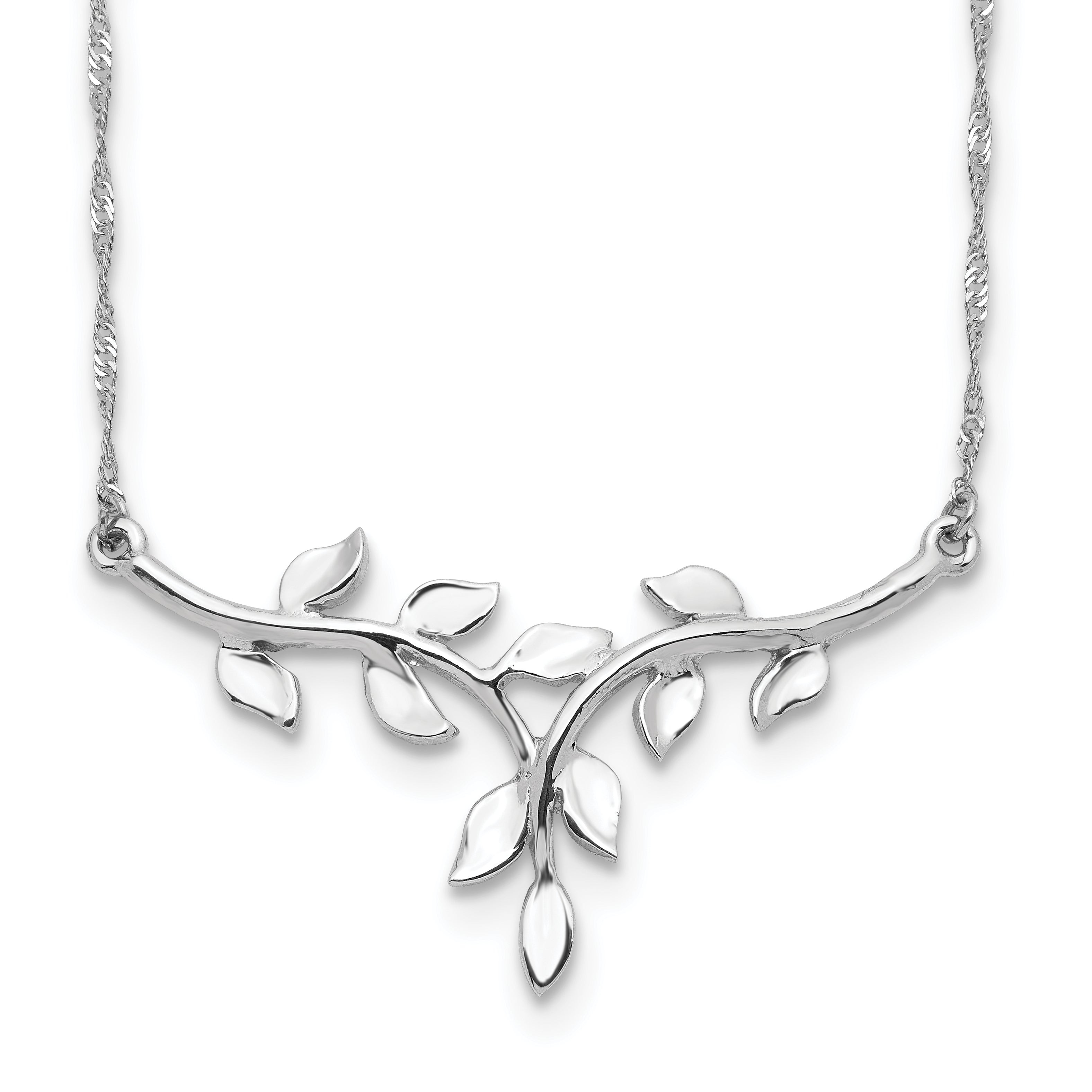 14K White Polished Leaves 17 inch Necklace SF2638
