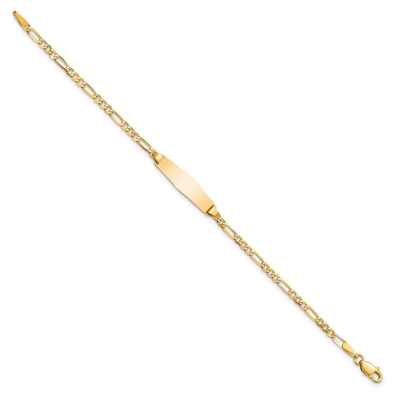 14k Polished Solid Chain/Solid Plate Figaro Link Soft Diamond Shape 19.5x5mm Plate 6 inch Baby/Child ID Bracelet FIG060IDC