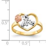 14k Tri-Color Quinceanera 15 ANOS in Heart with Flower Ring K642