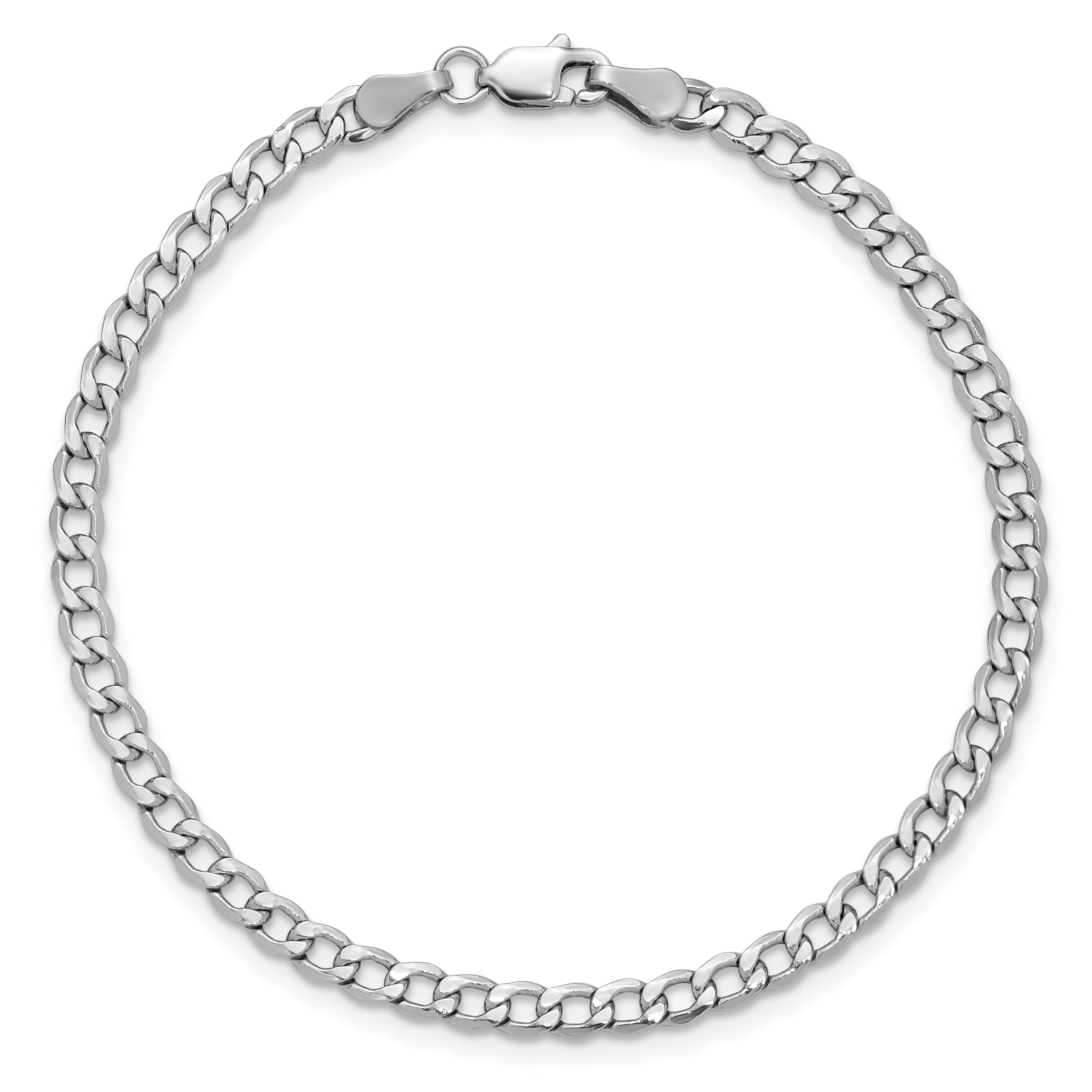 14K White Gold 10 inch 3.35mm Semi-Solid Curb with Lobster Clasp Anklet BC103