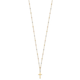 14k Tri-color Diamond-cut Beaded Chain with Polished Cross Pendant 17 inch Necklace SF2501