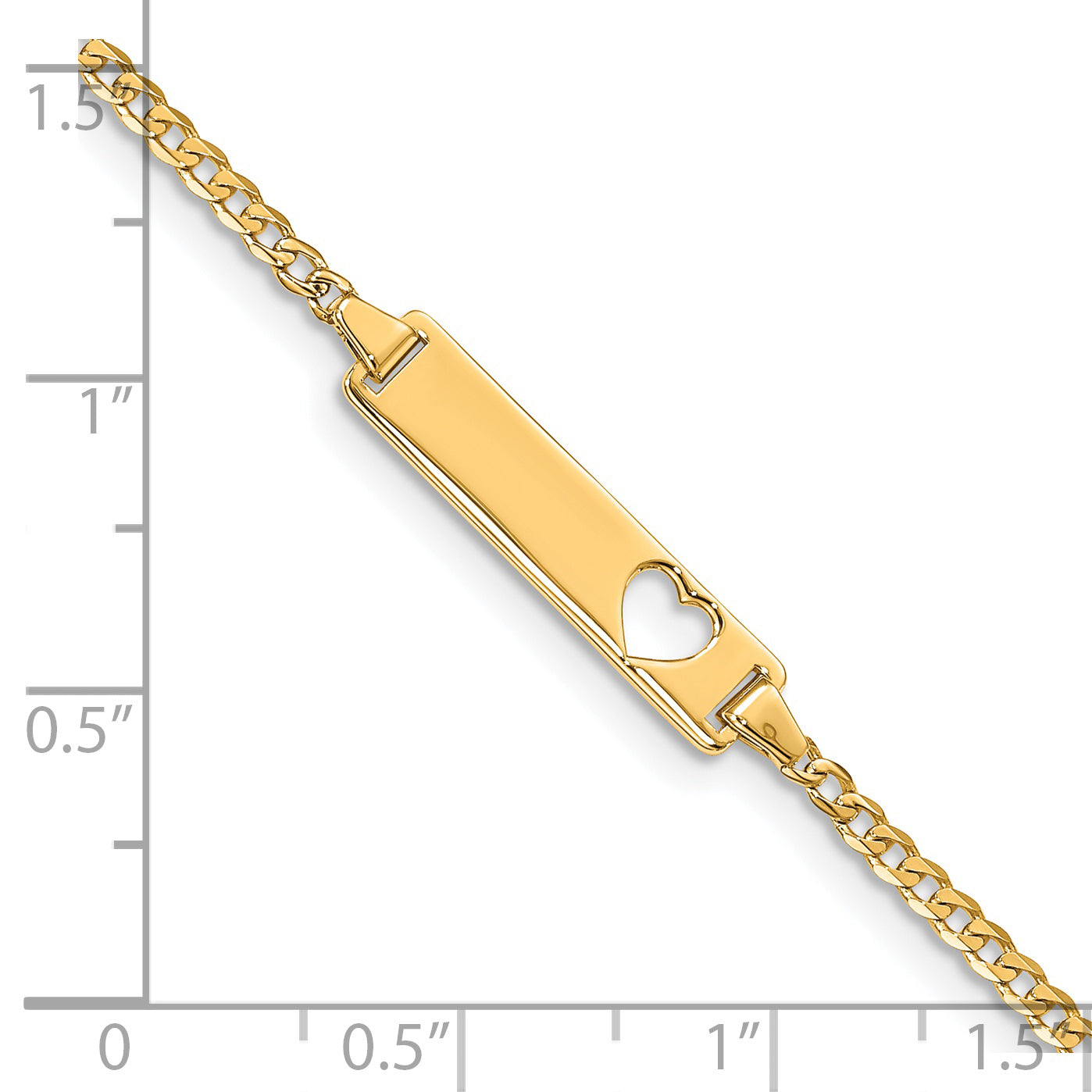 14k Polished Solid Chain/Solid Plate Curb Link Cut-out Heart 20x5mm Plate 7 inch ID Bracelet LID10