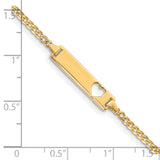 14k Polished Solid Chain/Solid Plate Curb Link Cut-out Heart 20x5mm Plate 7 inch ID Bracelet LID10